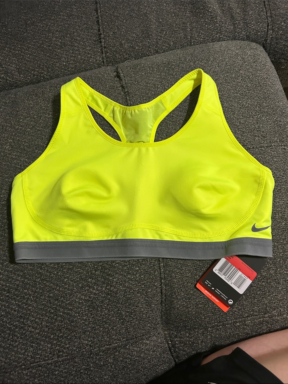 Nike Neon Yellow Racerback Sports Bra with Gray Band